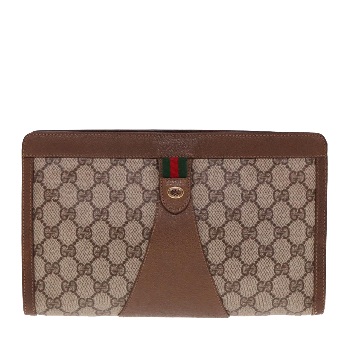 GUCCI GG Supreme Web Sherry Line Clutch Bag PVC Beige Red 89 01 033 Auth 77681