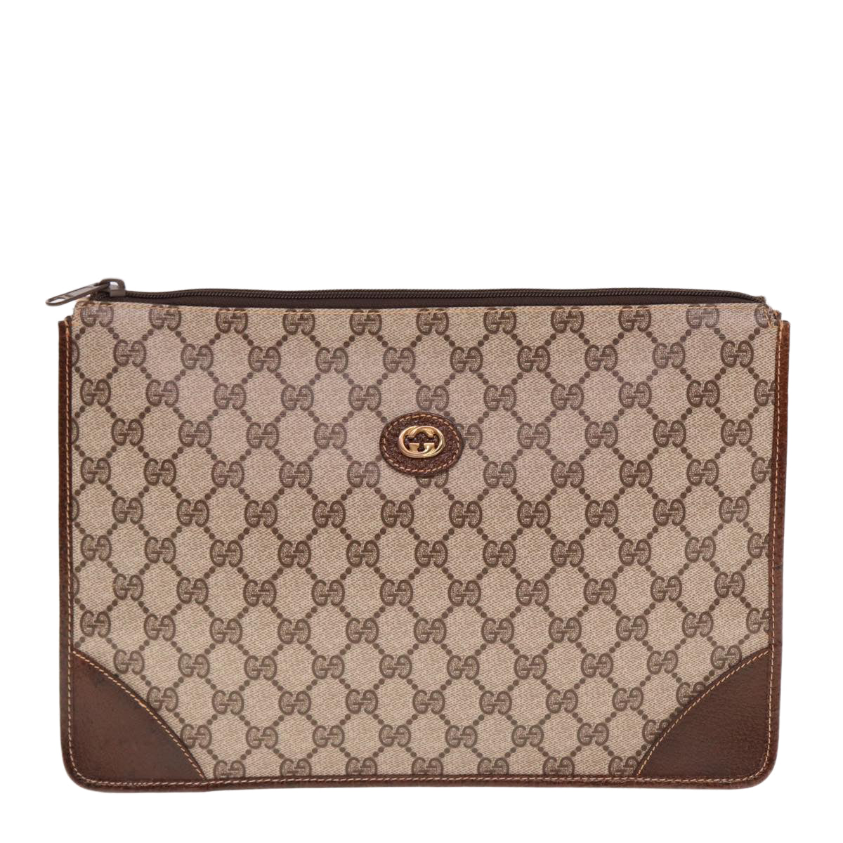 GUCCI GG Supreme Clutch Bag PVC Beige 40 01 029 Auth 77682