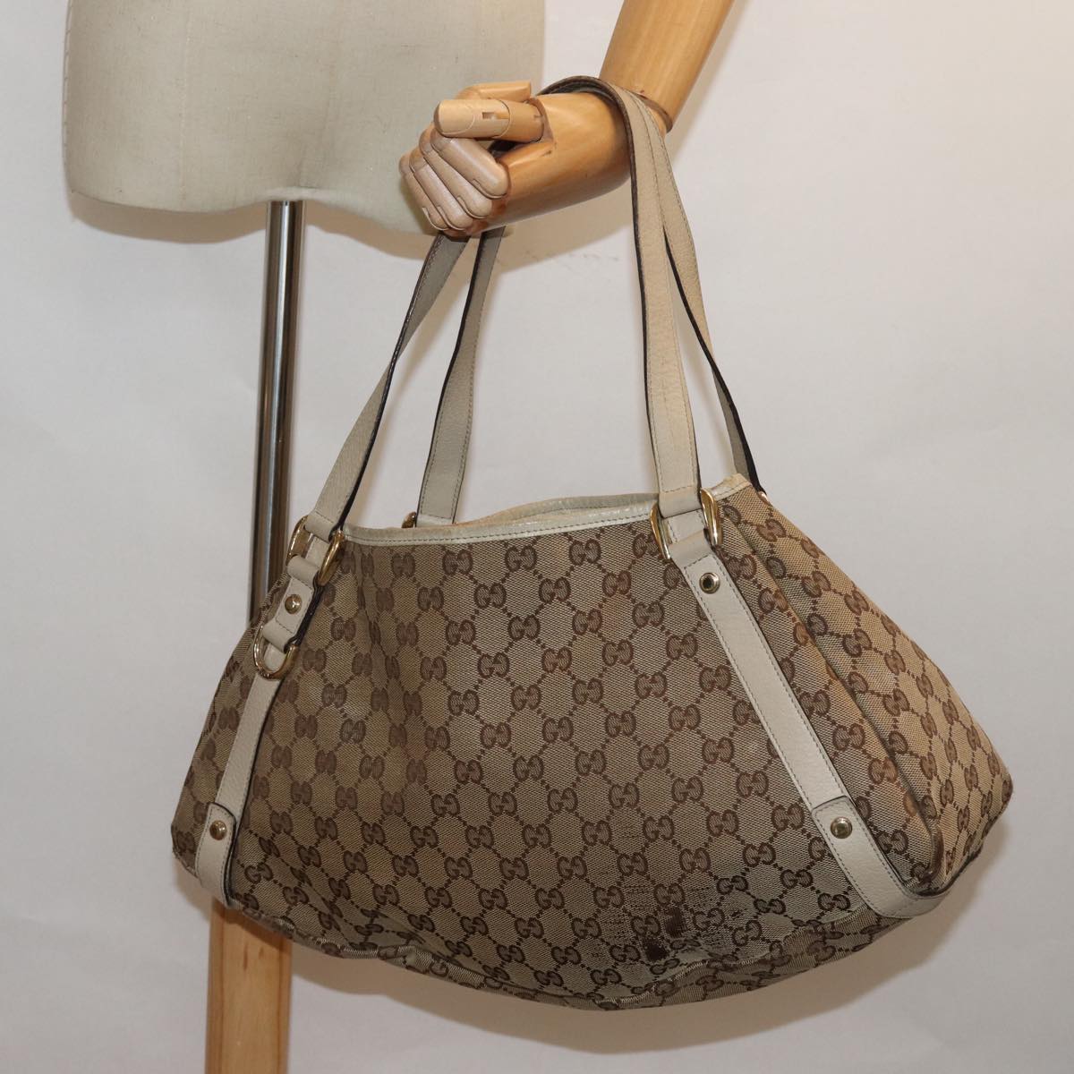 GUCCI GG Canvas Tote Bag Beige 130736 Auth 77689