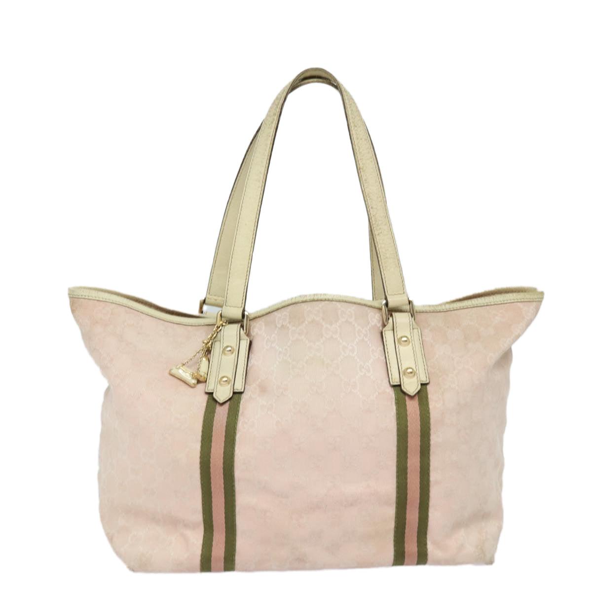 GUCCI GG Canvas Sherry Line Tote Bag Khaki Pink 139260 Auth 77690 - 0