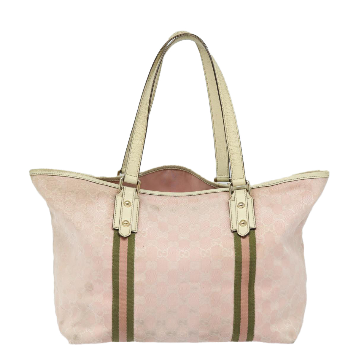 GUCCI GG Canvas Sherry Line Tote Bag Khaki Pink 139260 Auth 77690