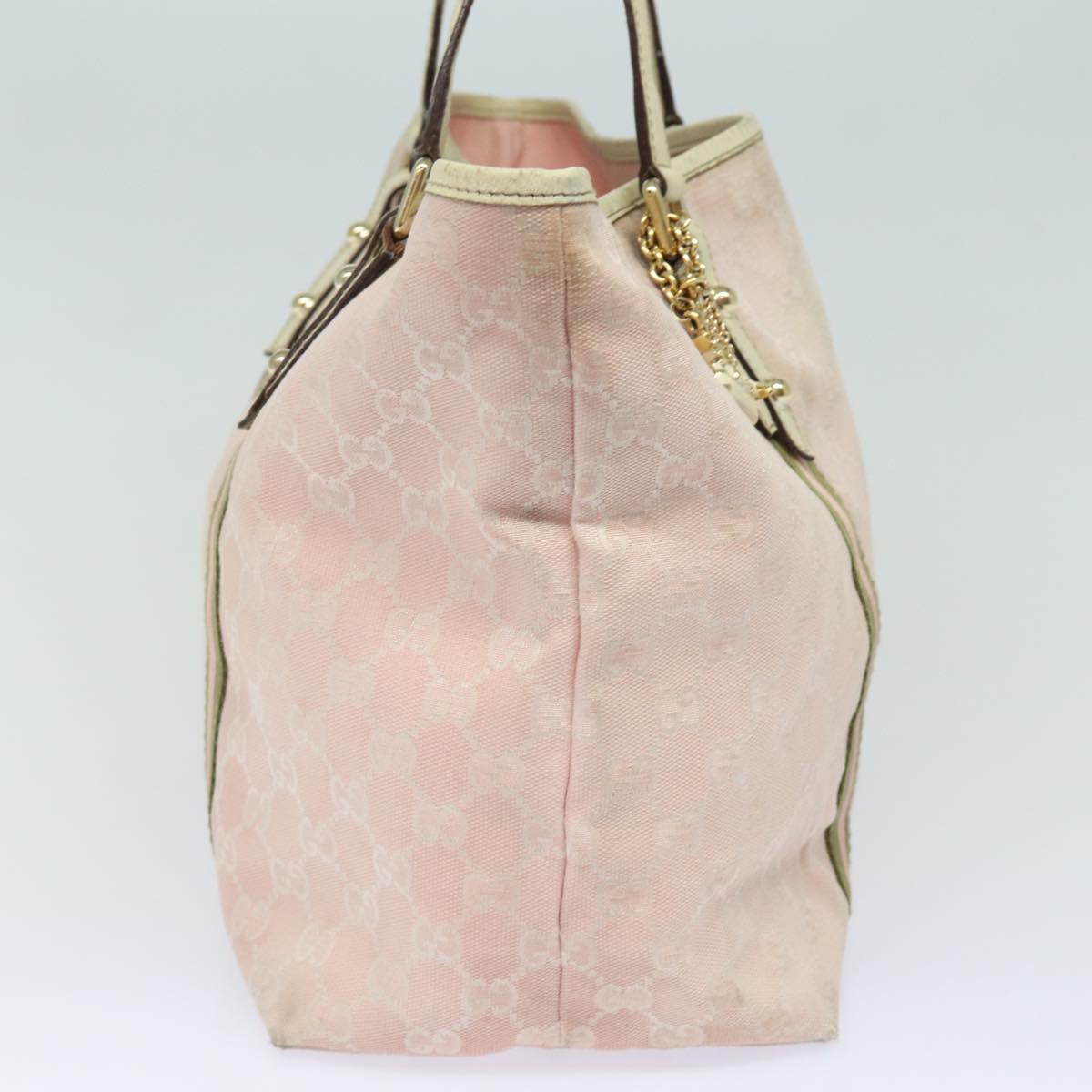 GUCCI GG Canvas Sherry Line Tote Bag Khaki Pink 139260 Auth 77690