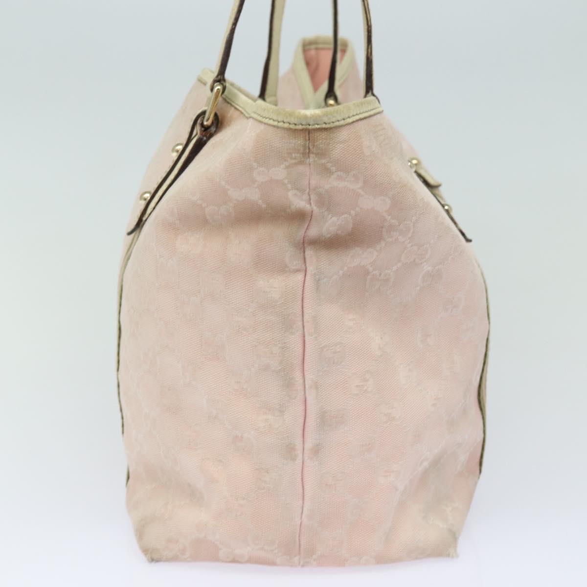 GUCCI GG Canvas Sherry Line Tote Bag Khaki Pink 139260 Auth 77690