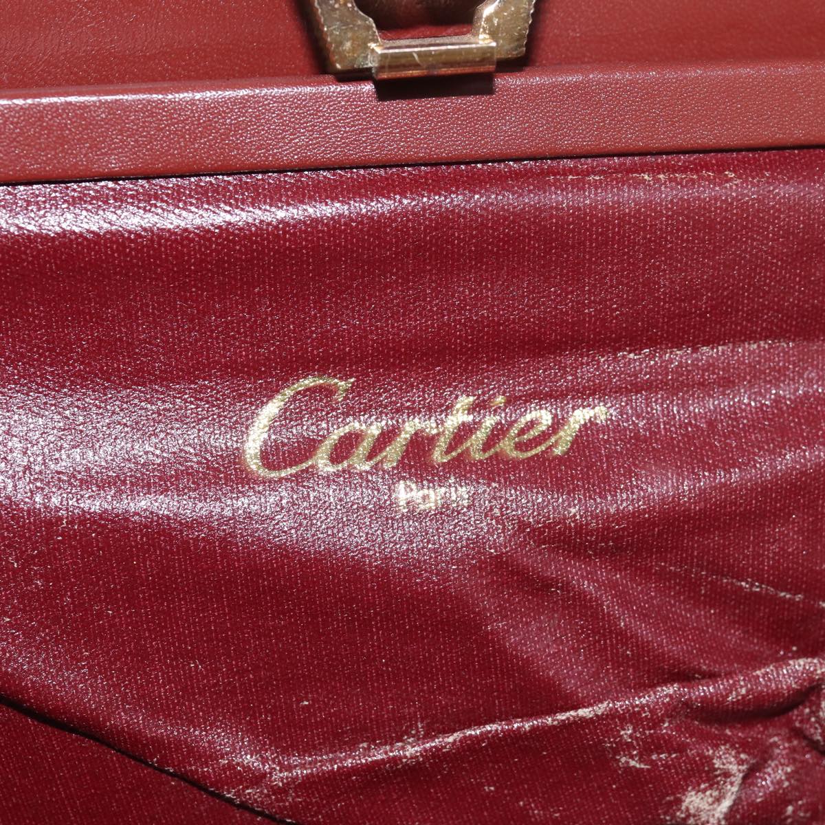 CARTIER Shoulder Bag Leather Red Auth 77692