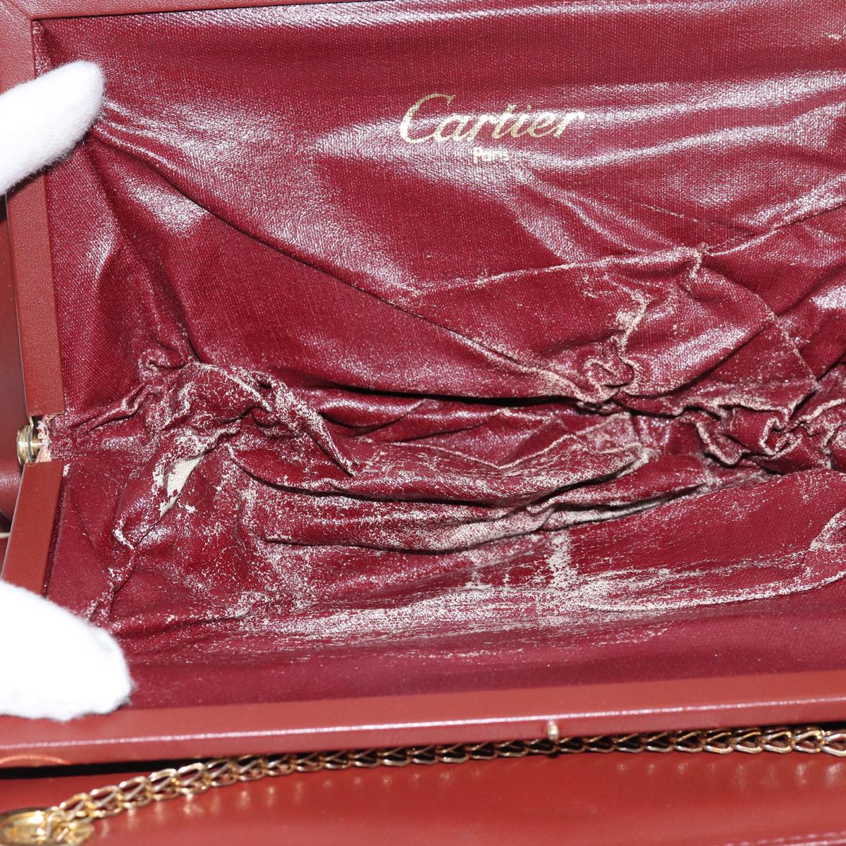 CARTIER Shoulder Bag Leather Red Auth 77692