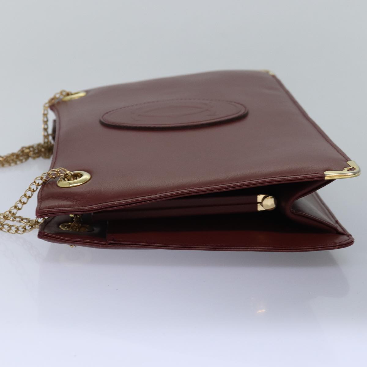 CARTIER Shoulder Bag Leather Red Auth 77692