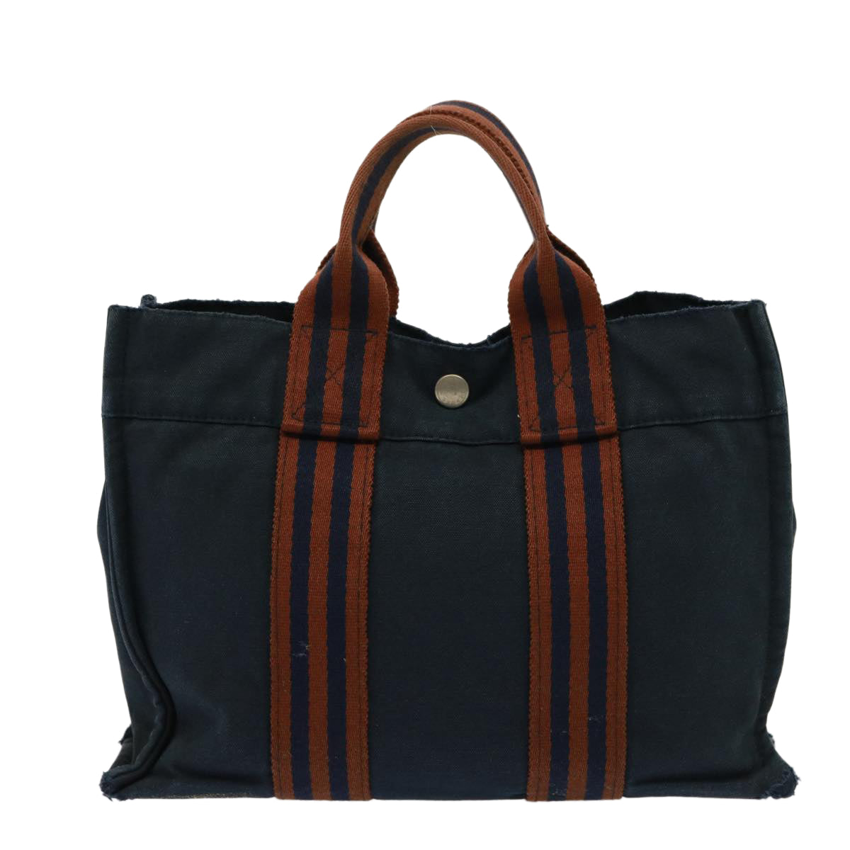 HERMES Fourre Tout PM Hand Bag Canvas Brown Navy Auth 77706 - 0