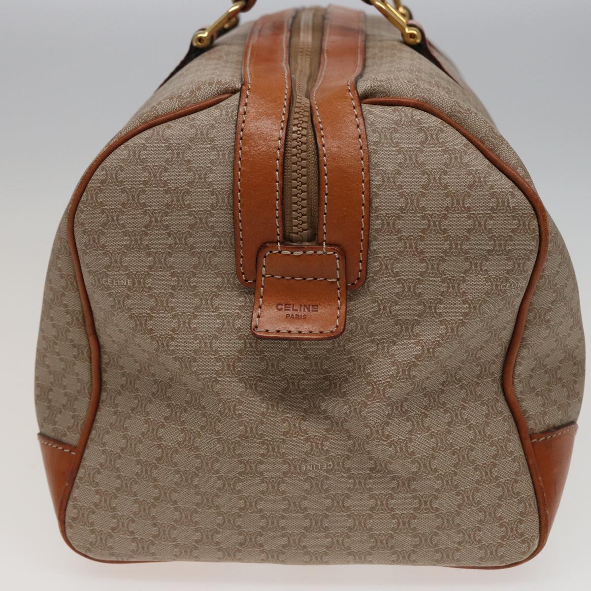 CELINE Macadam Canvas Boston Bag Beige Auth 77712