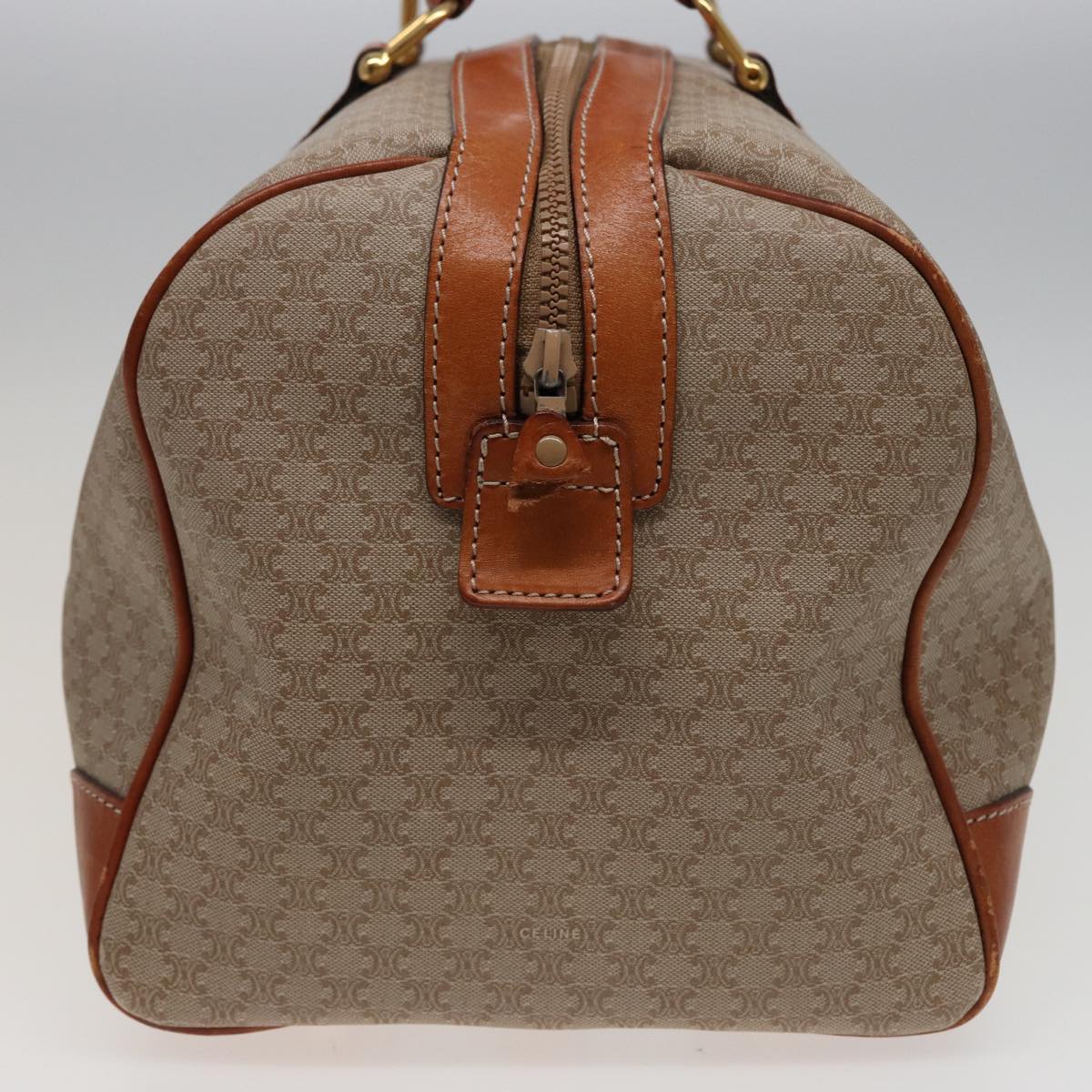 CELINE Macadam Canvas Boston Bag Beige Auth 77712