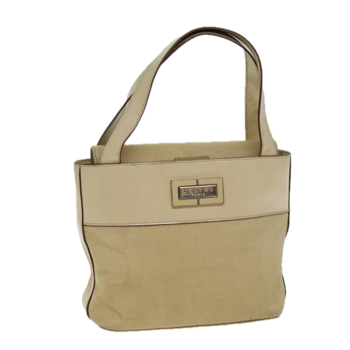 CELINE Hand Bag Canvas Beige Auth 77718