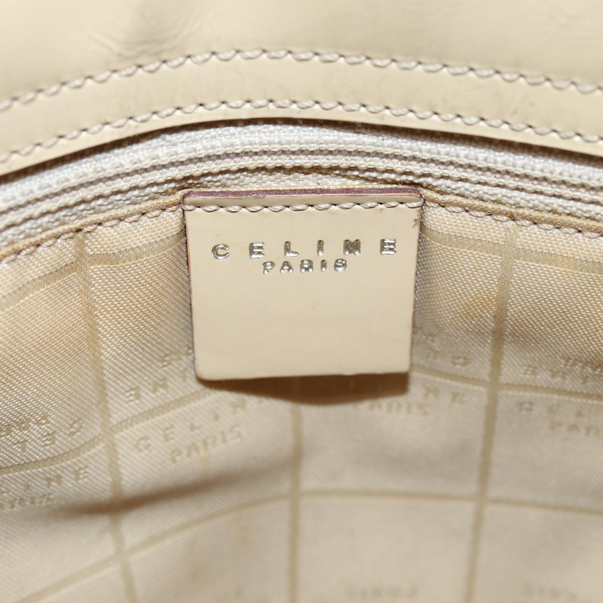 CELINE Hand Bag Canvas Beige Auth 77718