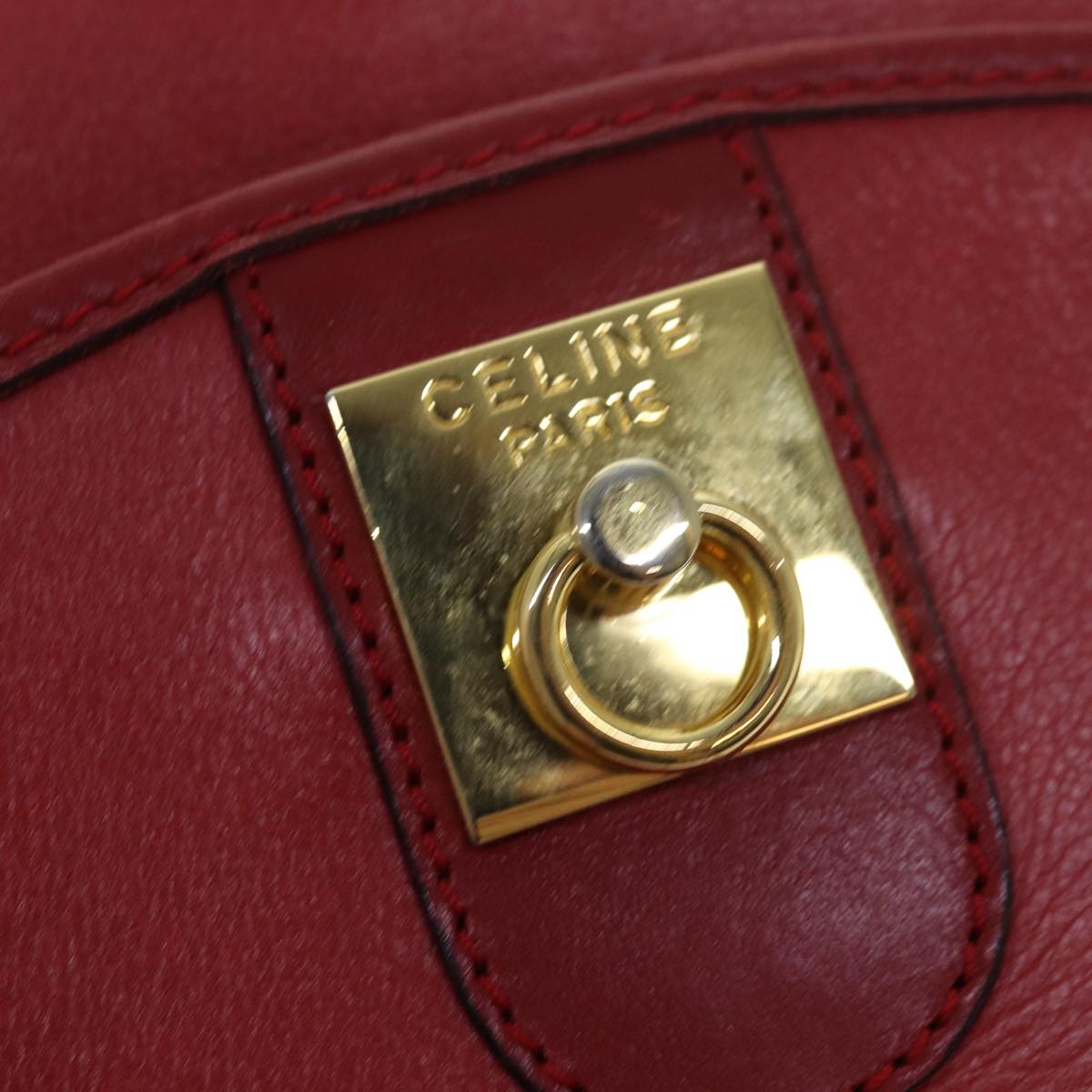 CELINE Shoulder Bag Leather Red Auth 77720