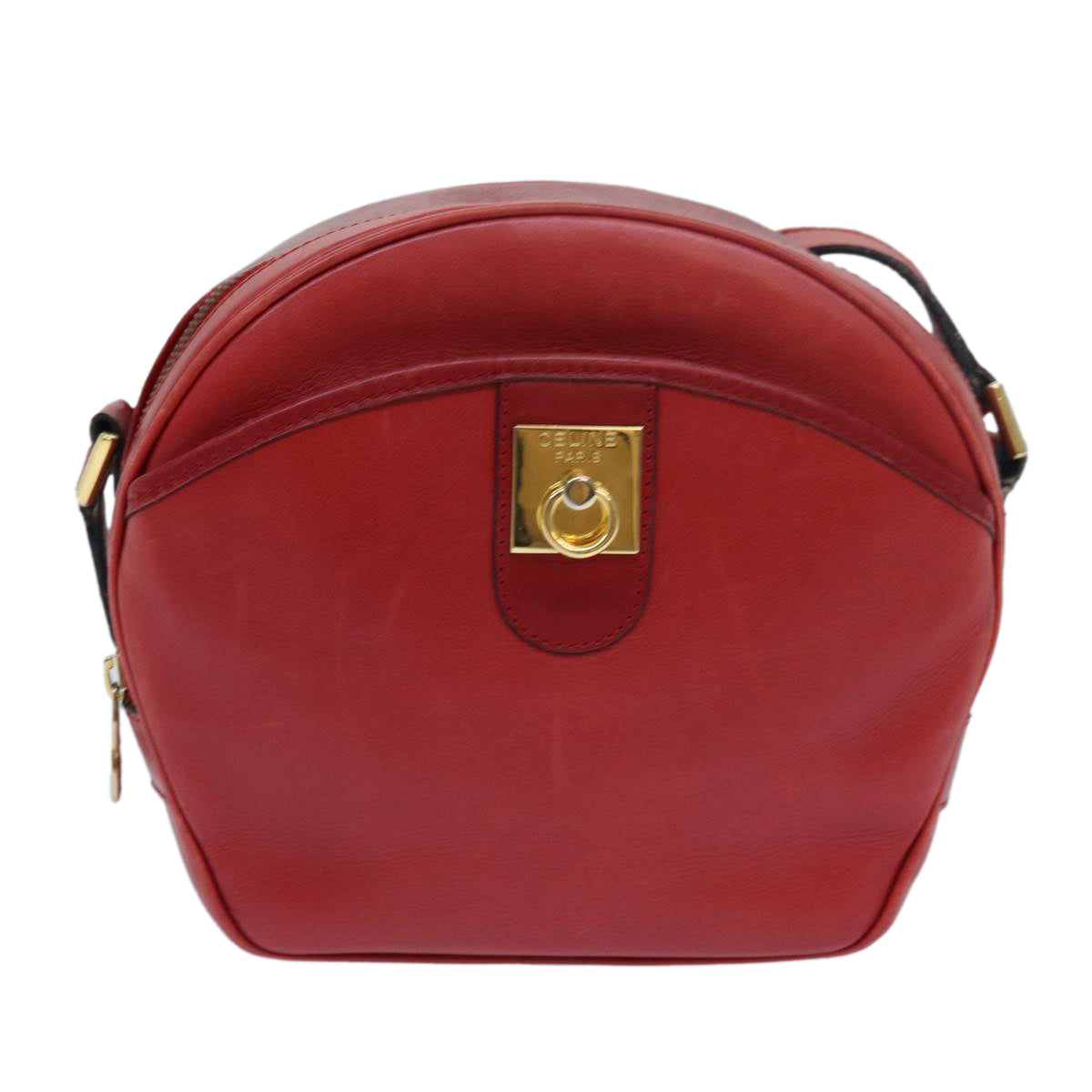 CELINE Shoulder Bag Leather Red Auth 77720