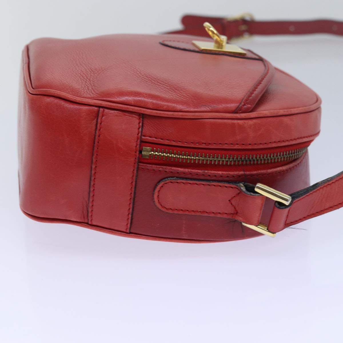 CELINE Shoulder Bag Leather Red Auth 77720