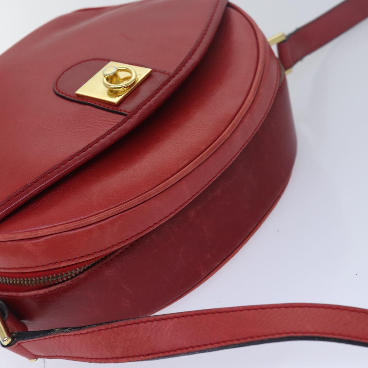 CELINE Shoulder Bag Leather Red Auth 77720