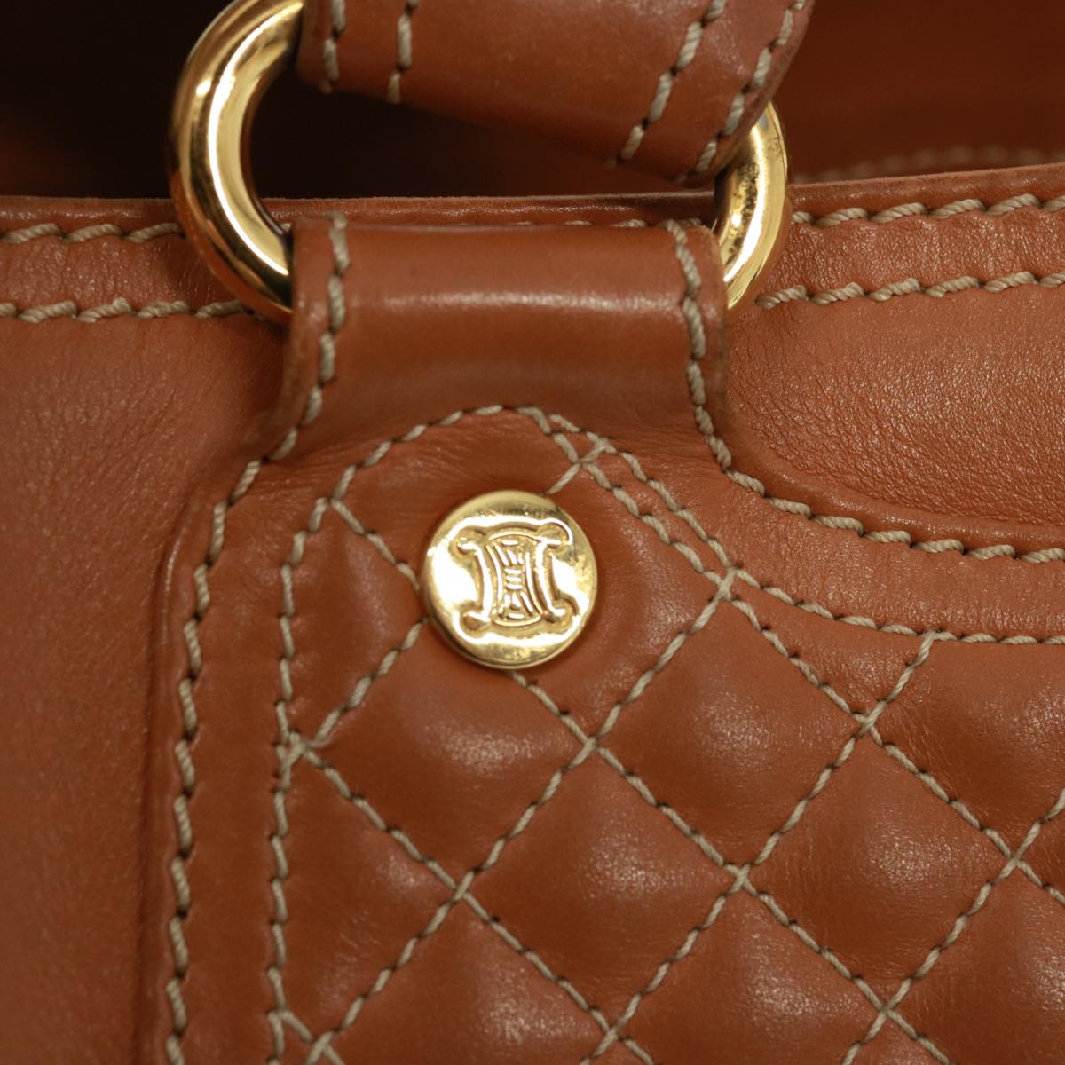 CELINE Hand Bag Leather Brown Auth 77738