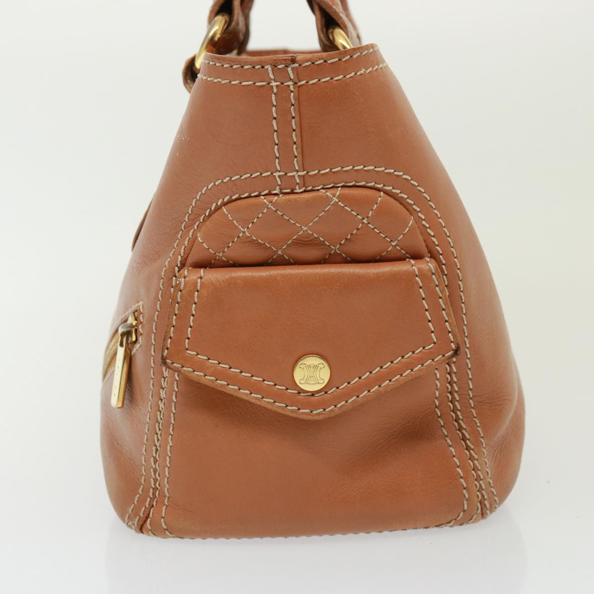 CELINE Hand Bag Leather Brown Auth 77738