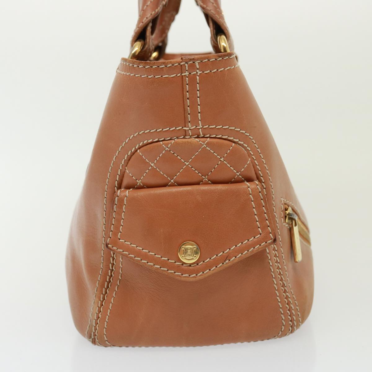 CELINE Hand Bag Leather Brown Auth 77738