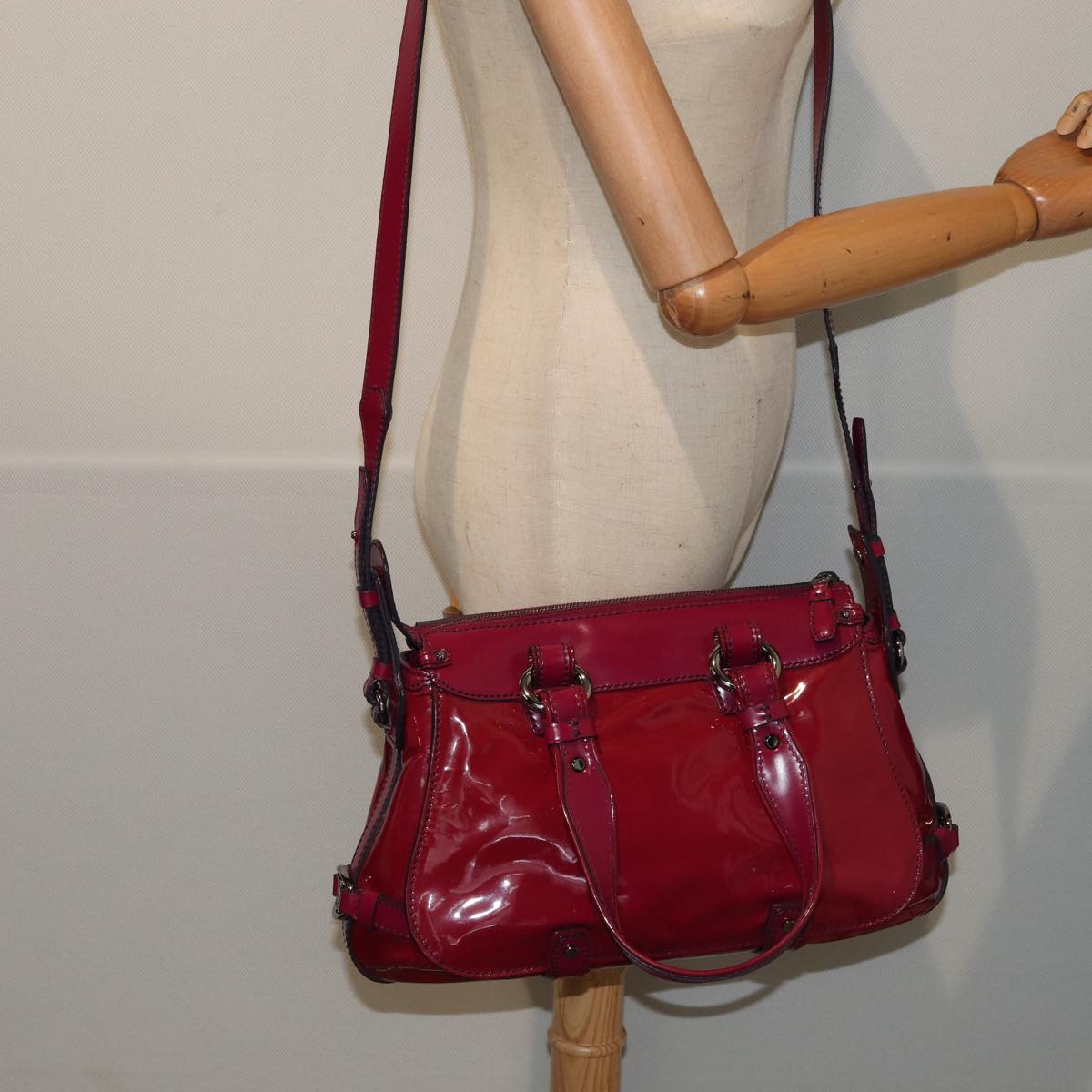 CELINE Hand Bag Patent leather 2way Pink Auth 77739