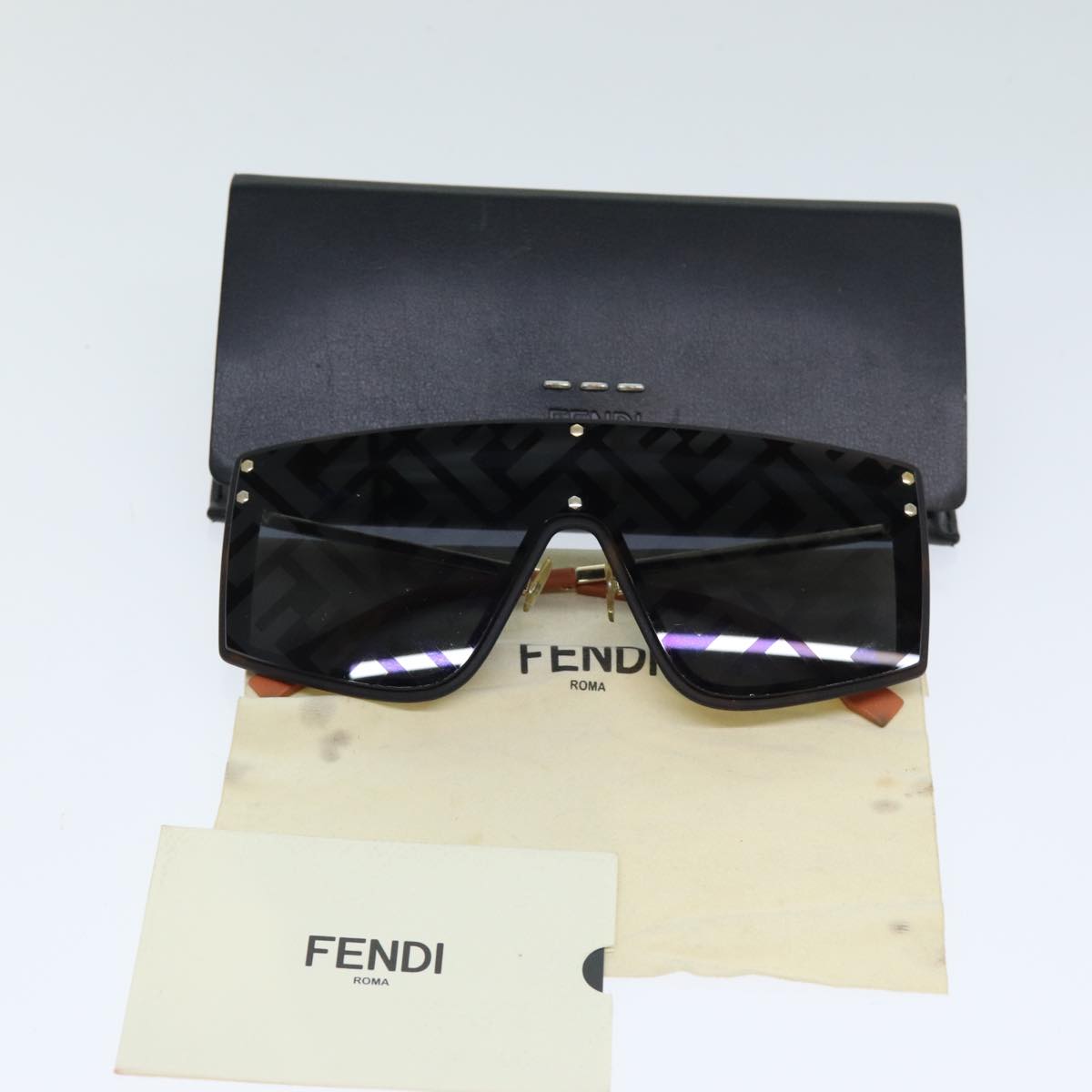 FENDI Zucca Canvas Sunglasses Black Auth 77748