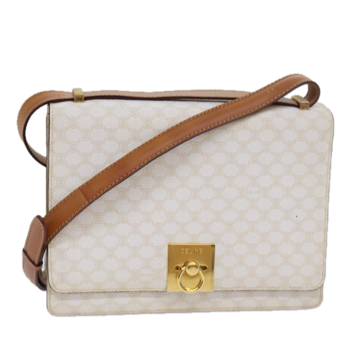 CELINE Macadam Canvas Shoulder Bag PVC White Auth 77759