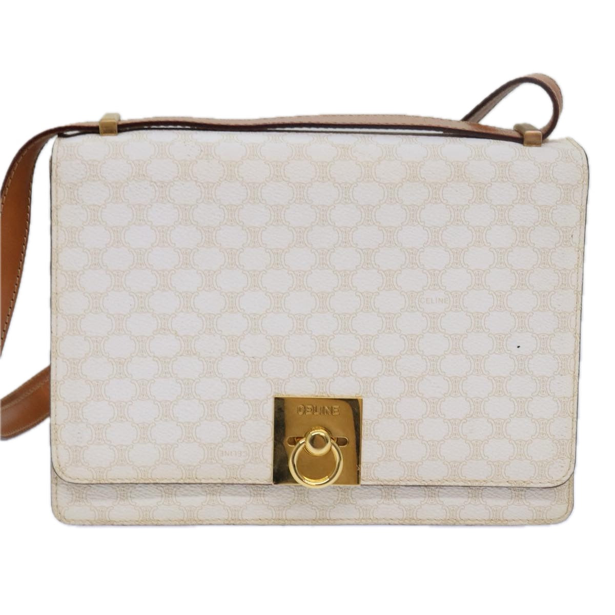 CELINE Macadam Canvas Shoulder Bag PVC White Auth 77759