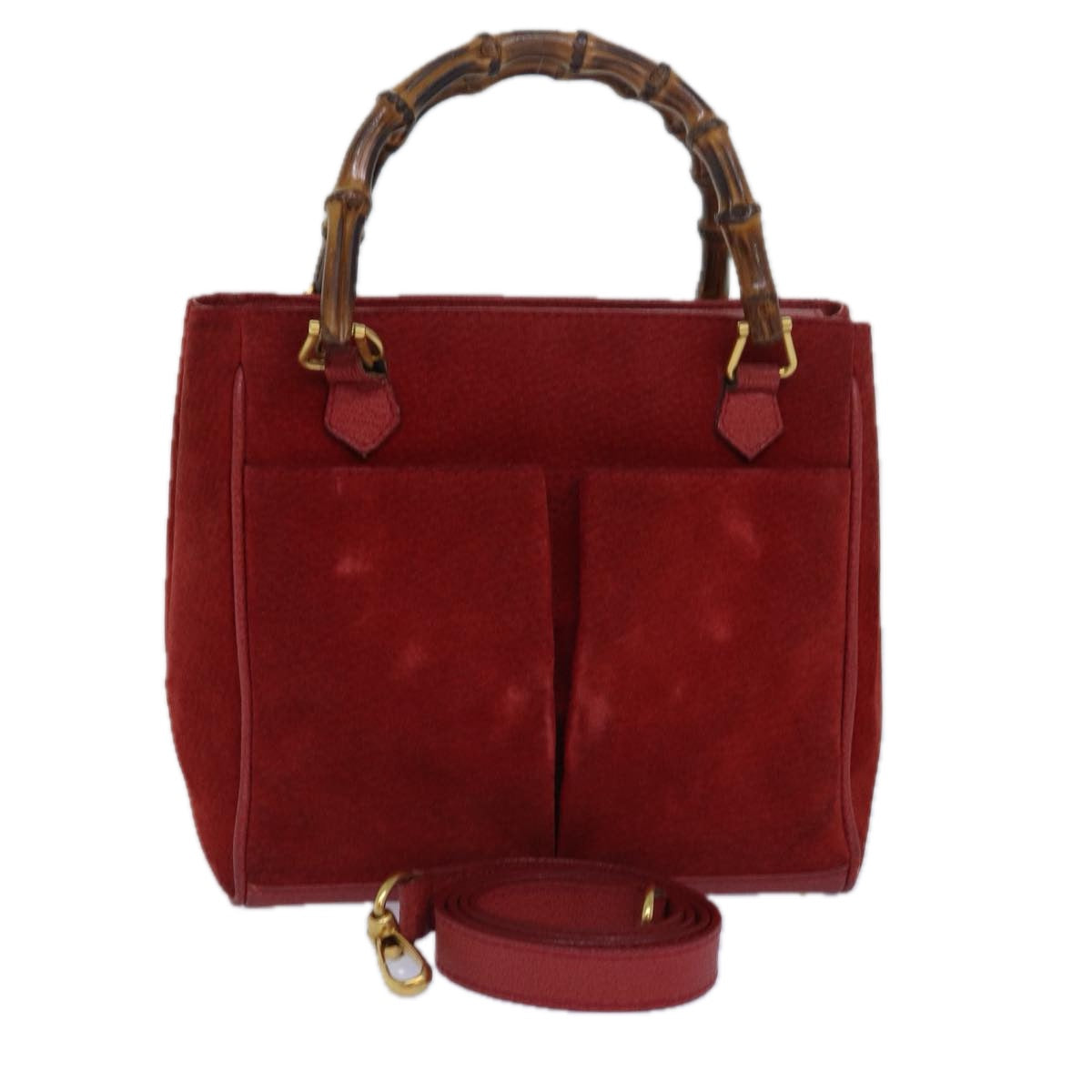 GUCCI Bamboo Hand Bag Red 002 123 0260 Auth 77760