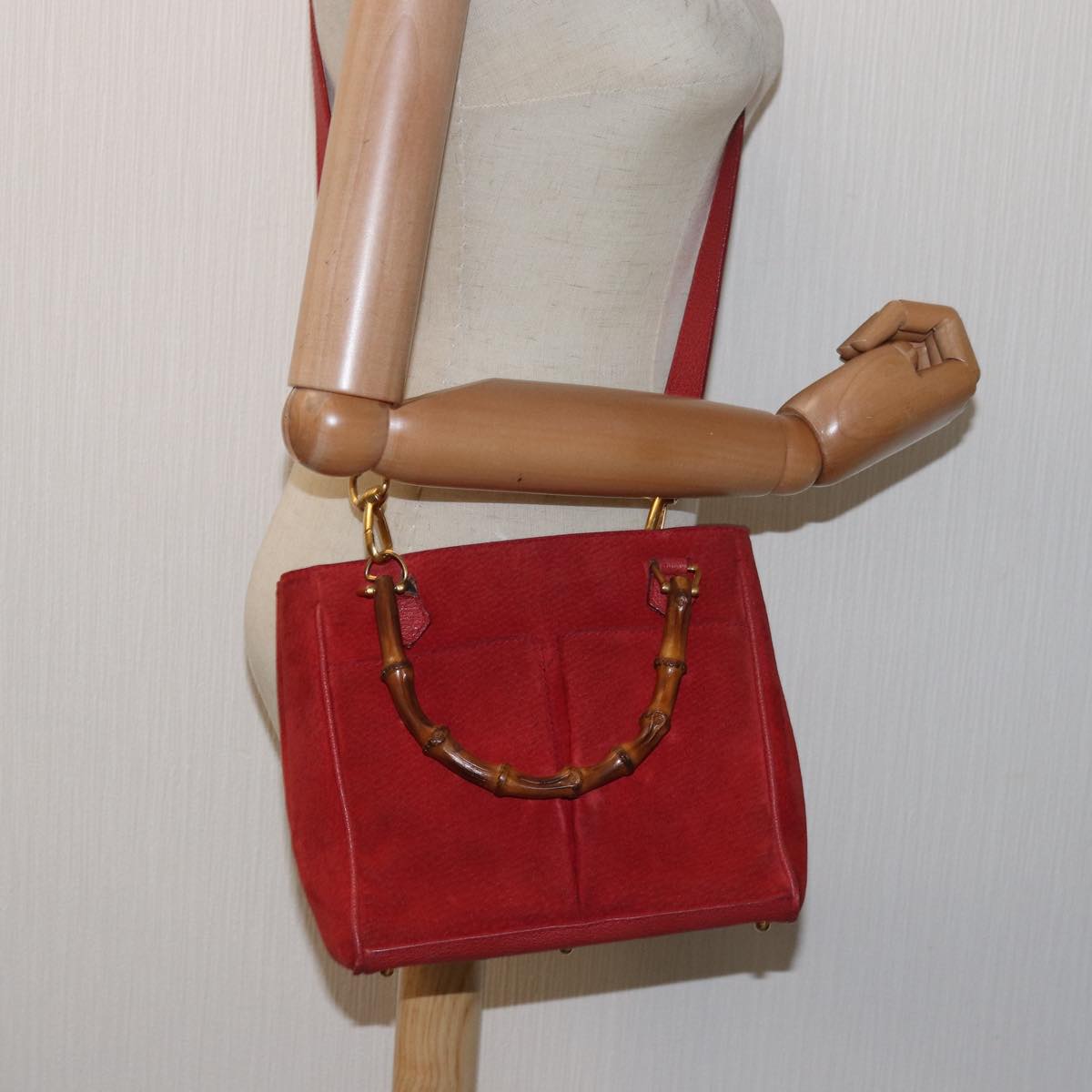 GUCCI Bamboo Hand Bag Red 002 123 0260 Auth 77760