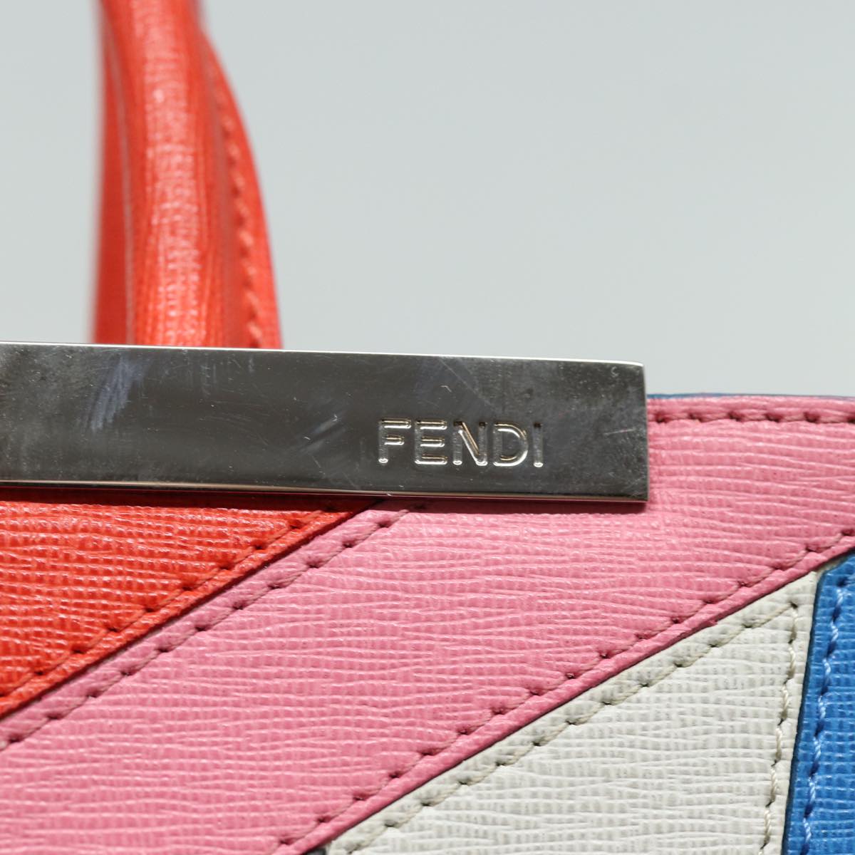 FENDI Hand Bag Leather 2way Blue Auth 77771A