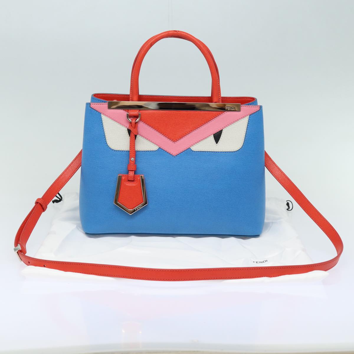 FENDI Hand Bag Leather 2way Blue Auth 77771A