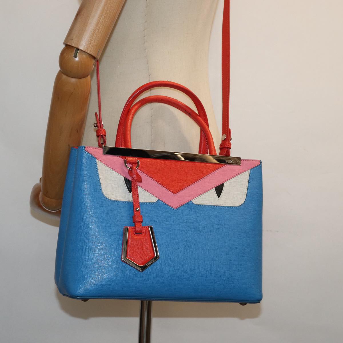 FENDI Hand Bag Leather 2way Blue Auth 77771A