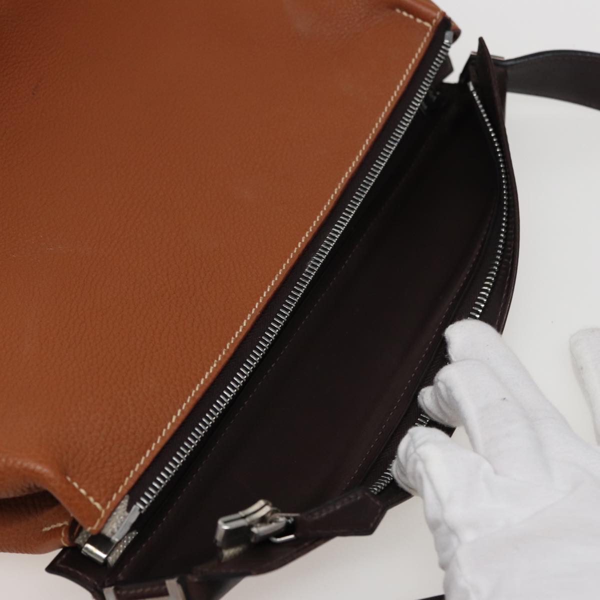 HERMES Yo bag Shoulder Bag Leather Brown Auth 77787A