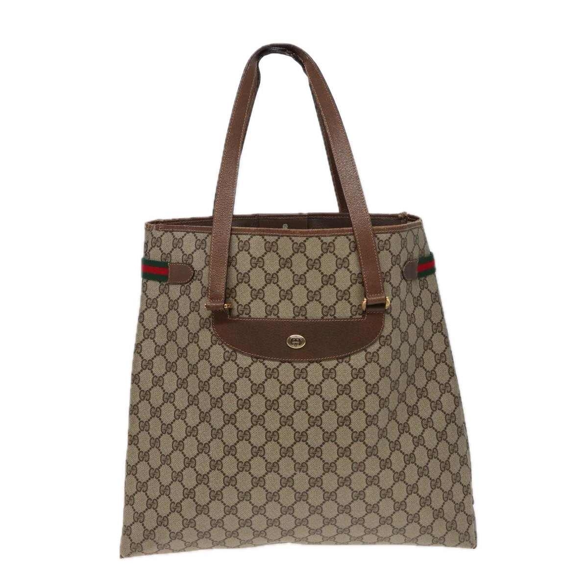 GUCCI GG Supreme Web Sherry Line Tote Bag PVC Beige Red 39 02 091 Auth 77790