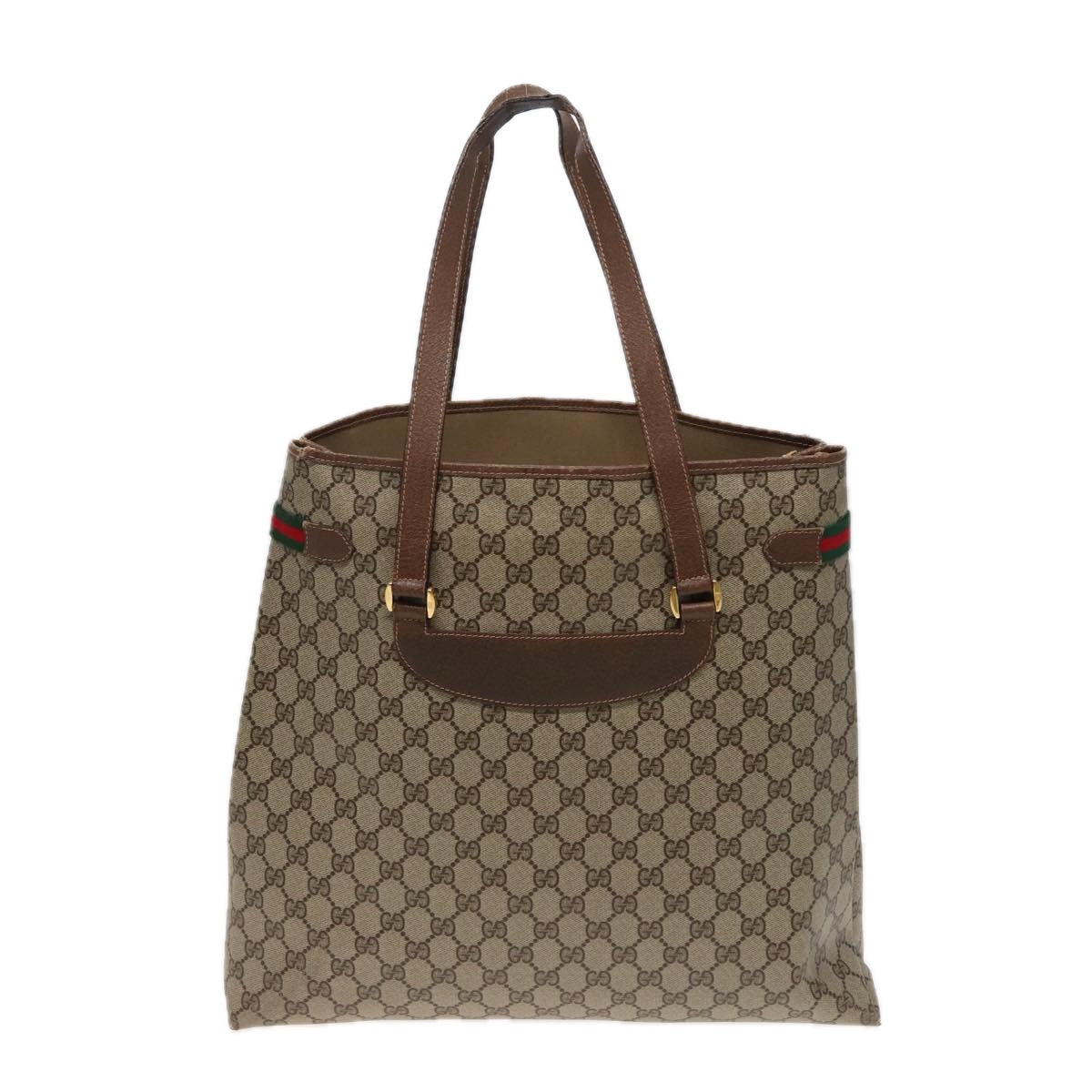 GUCCI GG Supreme Web Sherry Line Tote Bag PVC Beige Red 39 02 091 Auth 77790