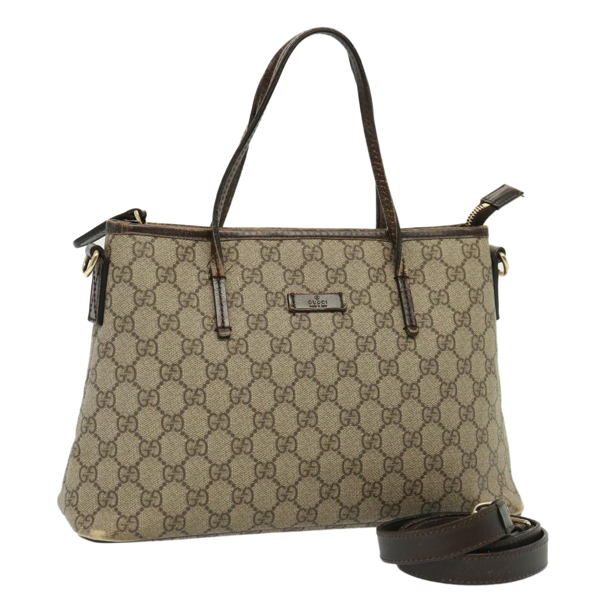 GUCCI GG Supreme Hand Bag PVC 2way Beige 353440 Auth 77792