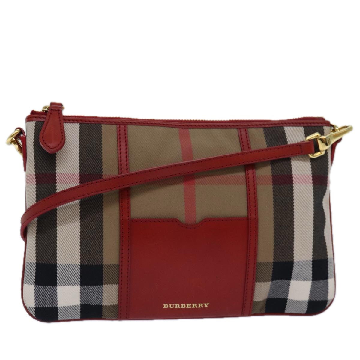 BURBERRY Nova Check Shoulder Bag Canvas Leather Red Beige Auth 77800