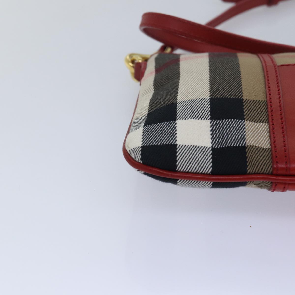 BURBERRY Nova Check Shoulder Bag Canvas Leather Red Beige Auth 77800