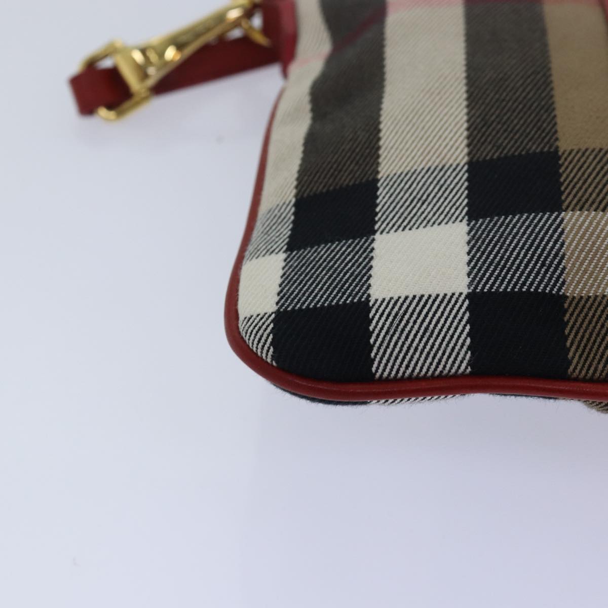 BURBERRY Nova Check Shoulder Bag Canvas Leather Red Beige Auth 77800