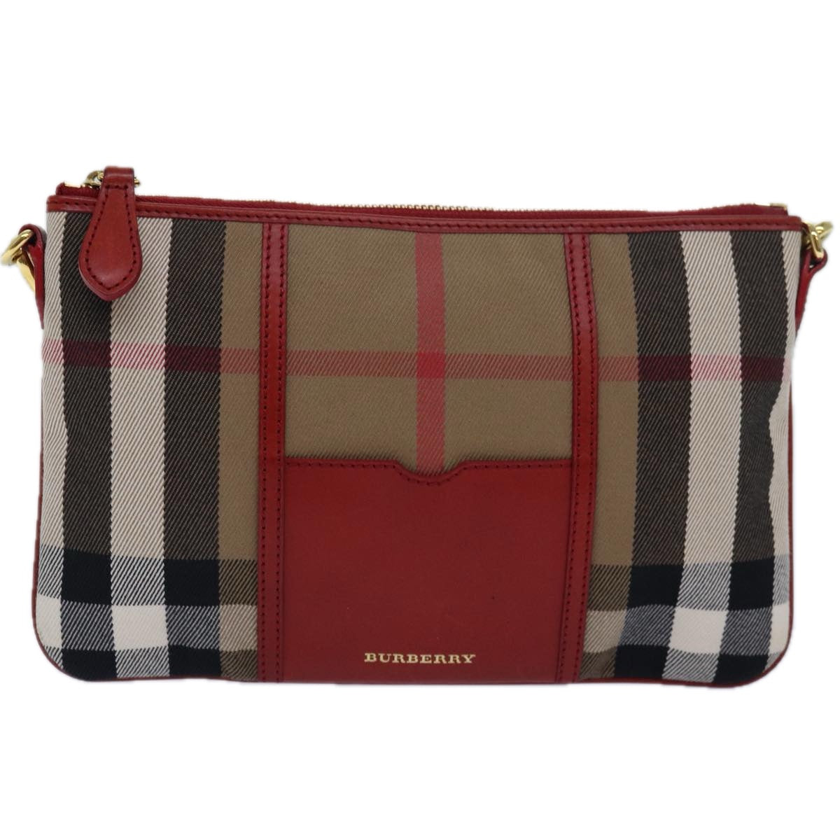 BURBERRY Nova Check Shoulder Bag Canvas Leather Red Beige Auth 77800