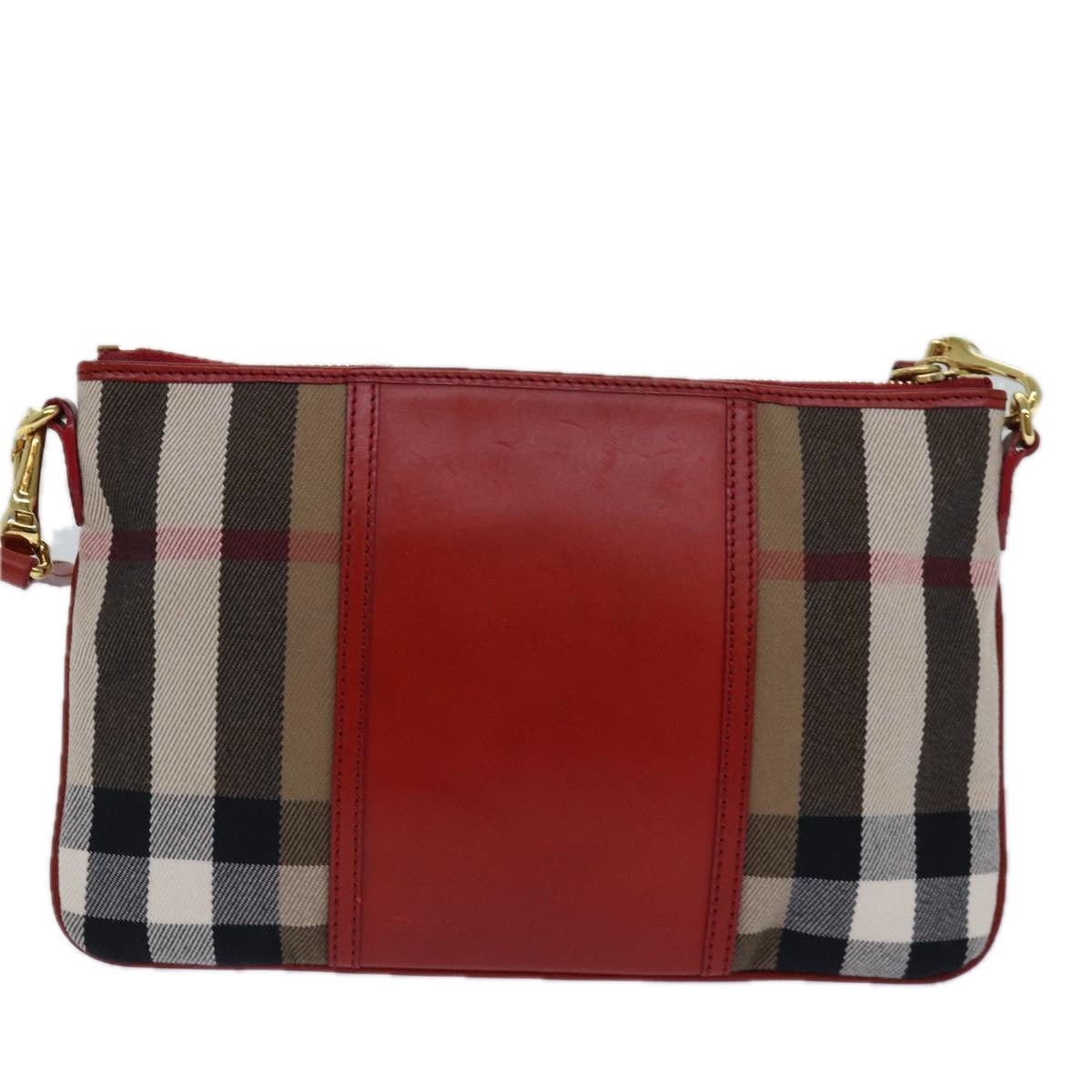 BURBERRY Nova Check Shoulder Bag Canvas Leather Red Beige Auth 77800 - 0