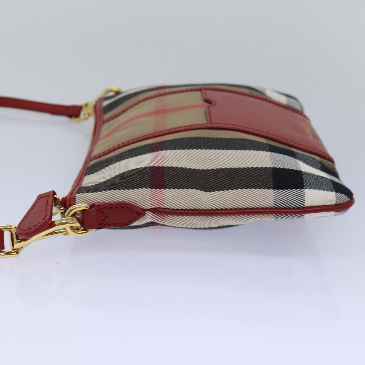 BURBERRY Nova Check Shoulder Bag Canvas Leather Red Beige Auth 77800