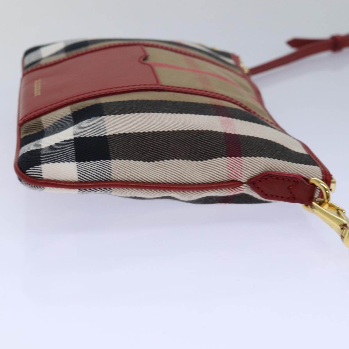 BURBERRY Nova Check Shoulder Bag Canvas Leather Red Beige Auth 77800