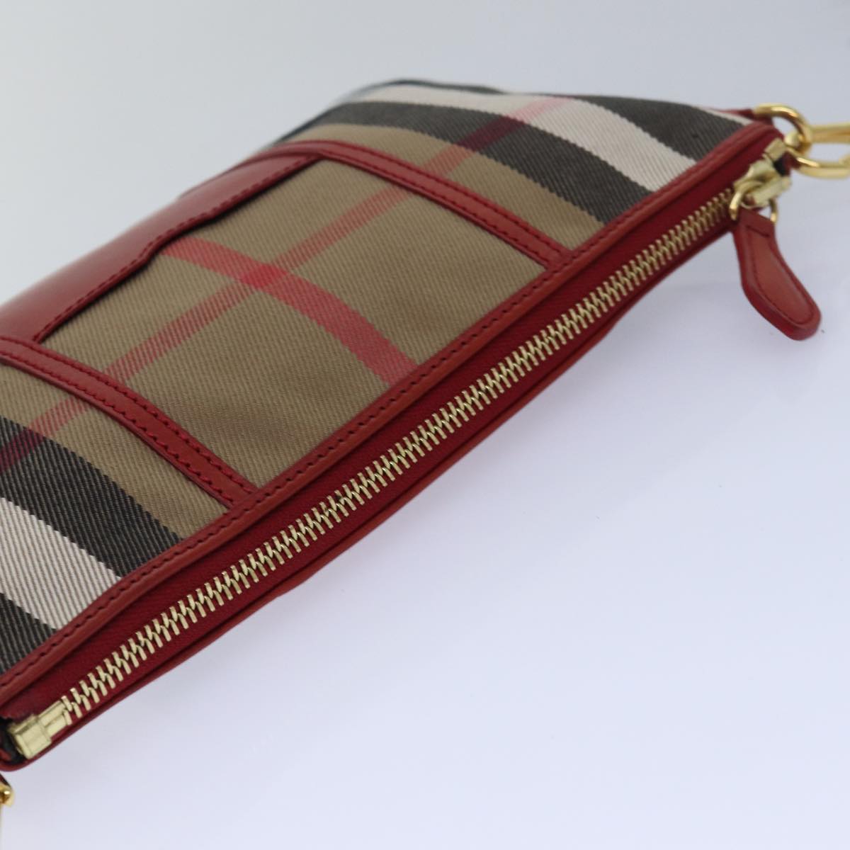 BURBERRY Nova Check Shoulder Bag Canvas Leather Red Beige Auth 77800