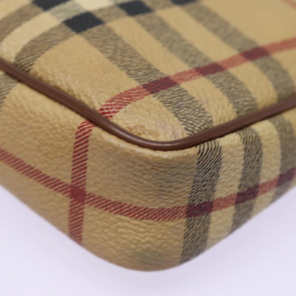 BURBERRY Nova Check Pouch PVC Leather Beige Auth 77801