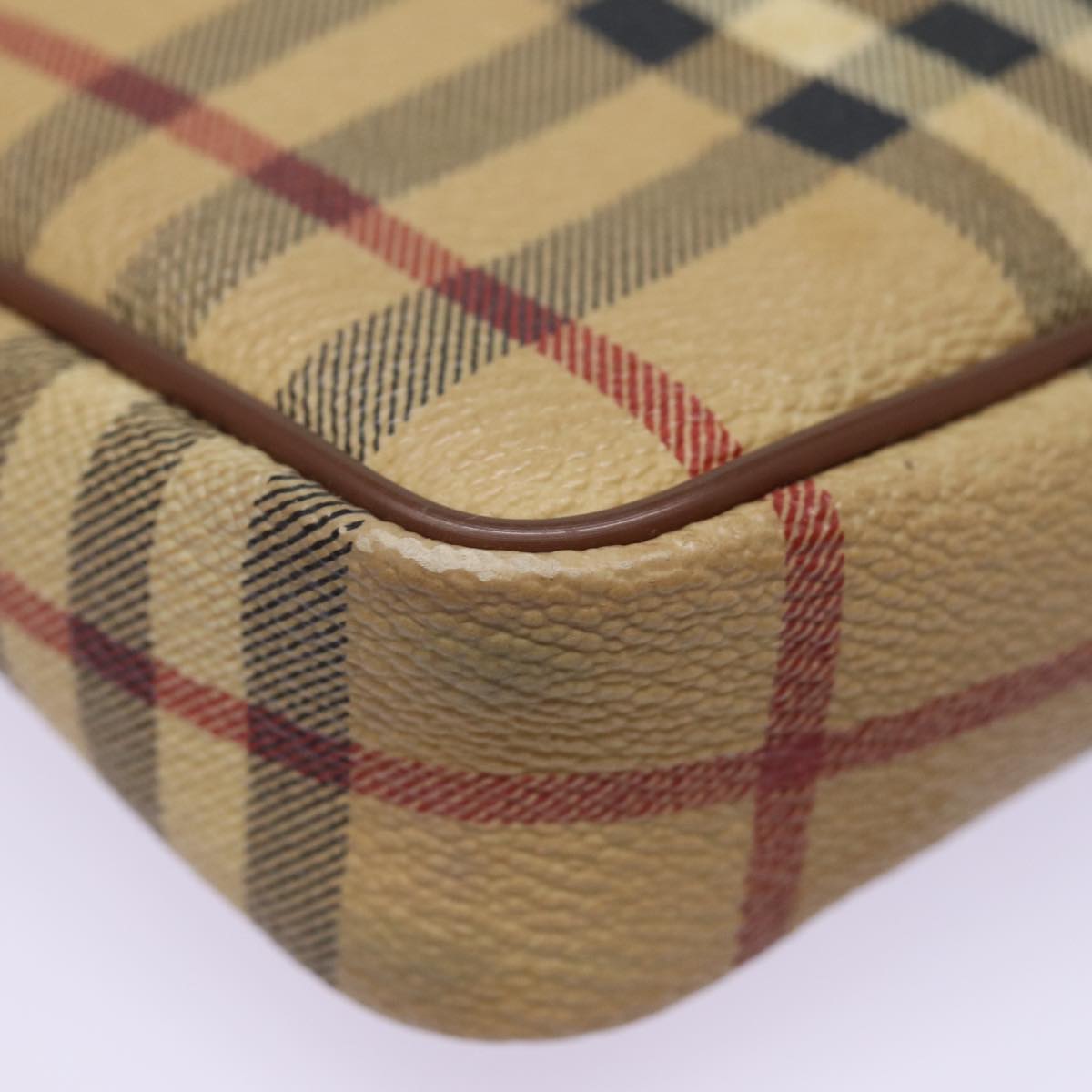 BURBERRY Nova Check Pouch PVC Leather Beige Auth 77801