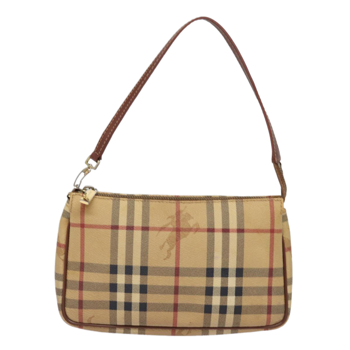 BURBERRY Nova Check Pouch PVC Leather Beige Auth 77801 - 0