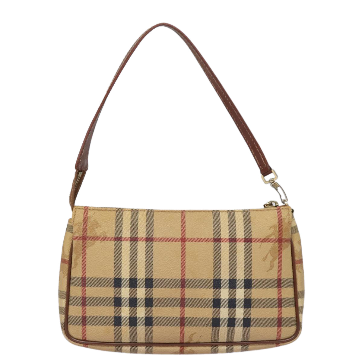 BURBERRY Nova Check Pouch PVC Leather Beige Auth 77801