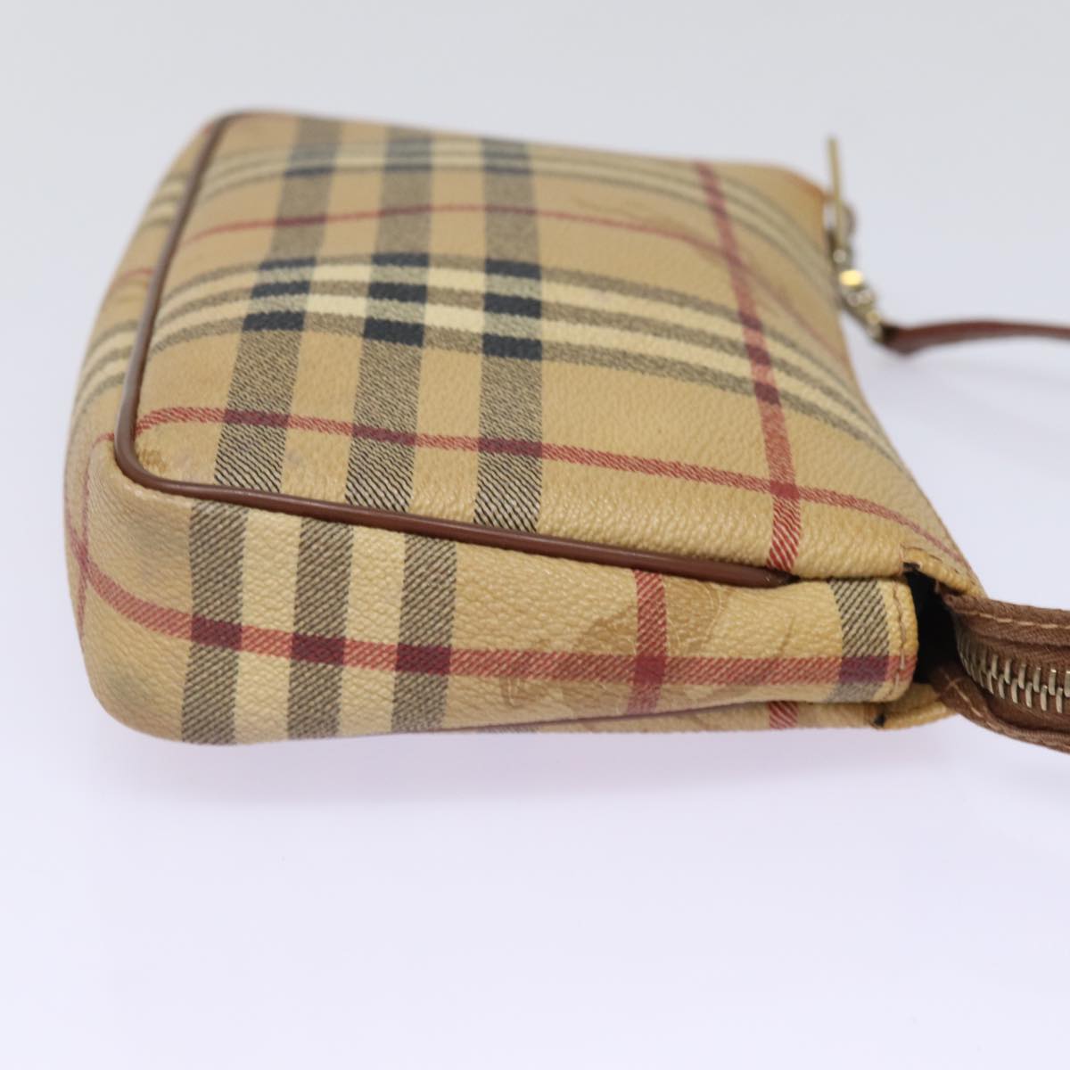 BURBERRY Nova Check Pouch PVC Leather Beige Auth 77801