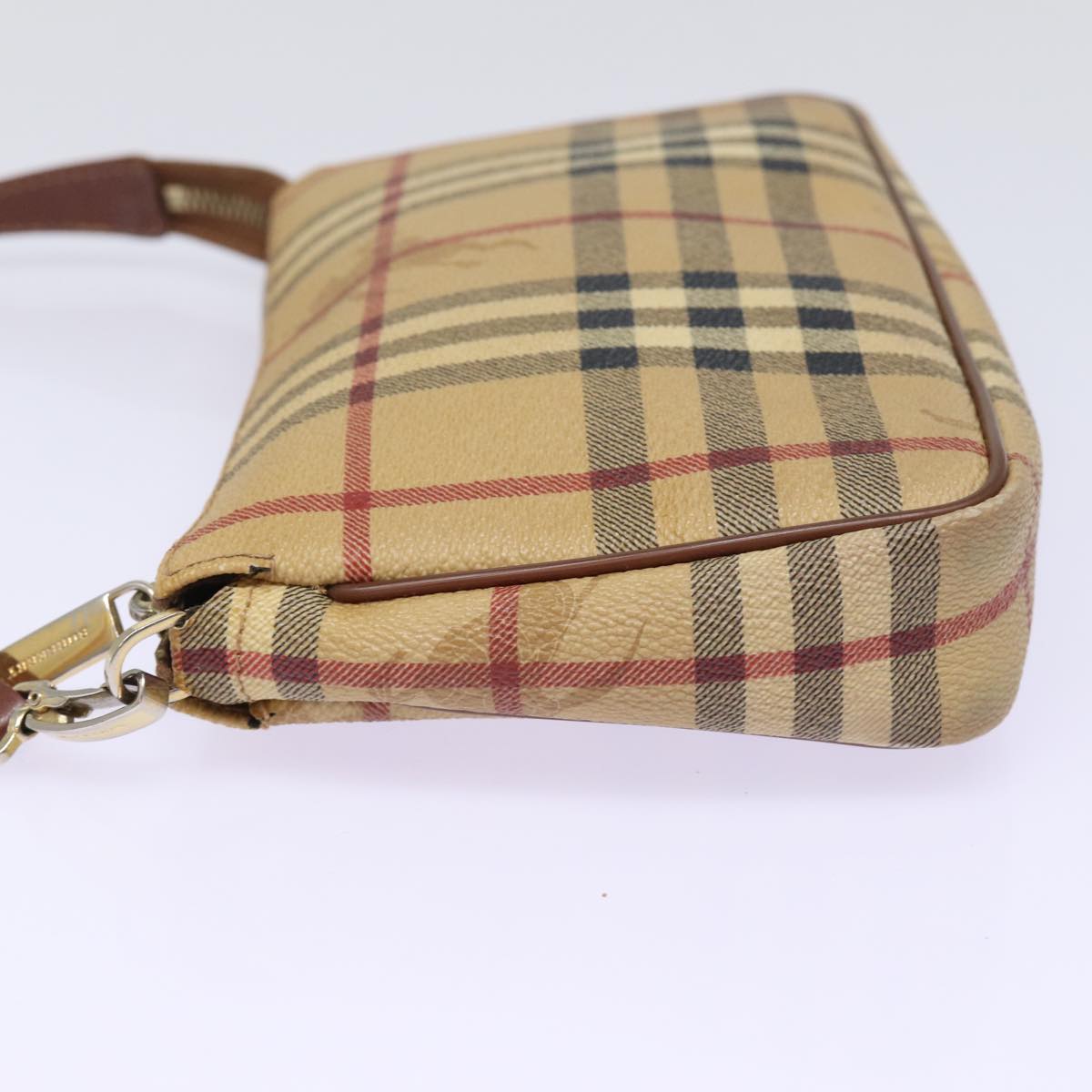 BURBERRY Nova Check Pouch PVC Leather Beige Auth 77801