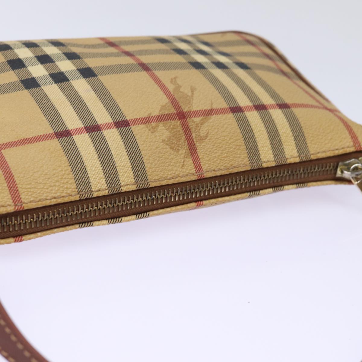 BURBERRY Nova Check Pouch PVC Leather Beige Auth 77801